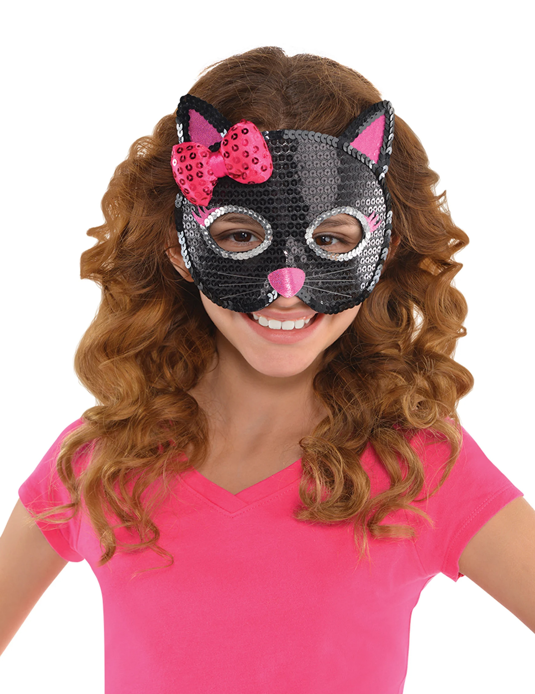 Katzen-Kindermaske mit Pailletten schwarz-pink von RIETHMULLER
