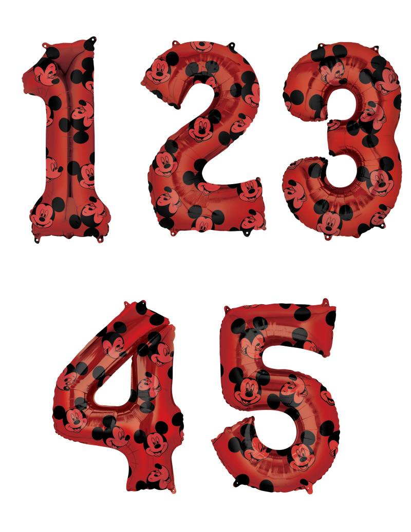 Mickey-Maus-Ballon verschiedene Zahlen wählbar Disney-Partydeko rot 66 cm von AMSCAN