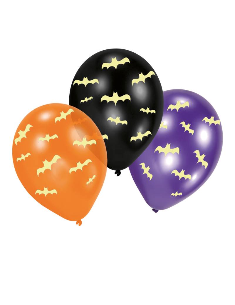 Nachtleuchtende Fledermaus-Latexballons 6 Stück schwarz-violett-orangefarben 27,5 cm von RIETHMULLER