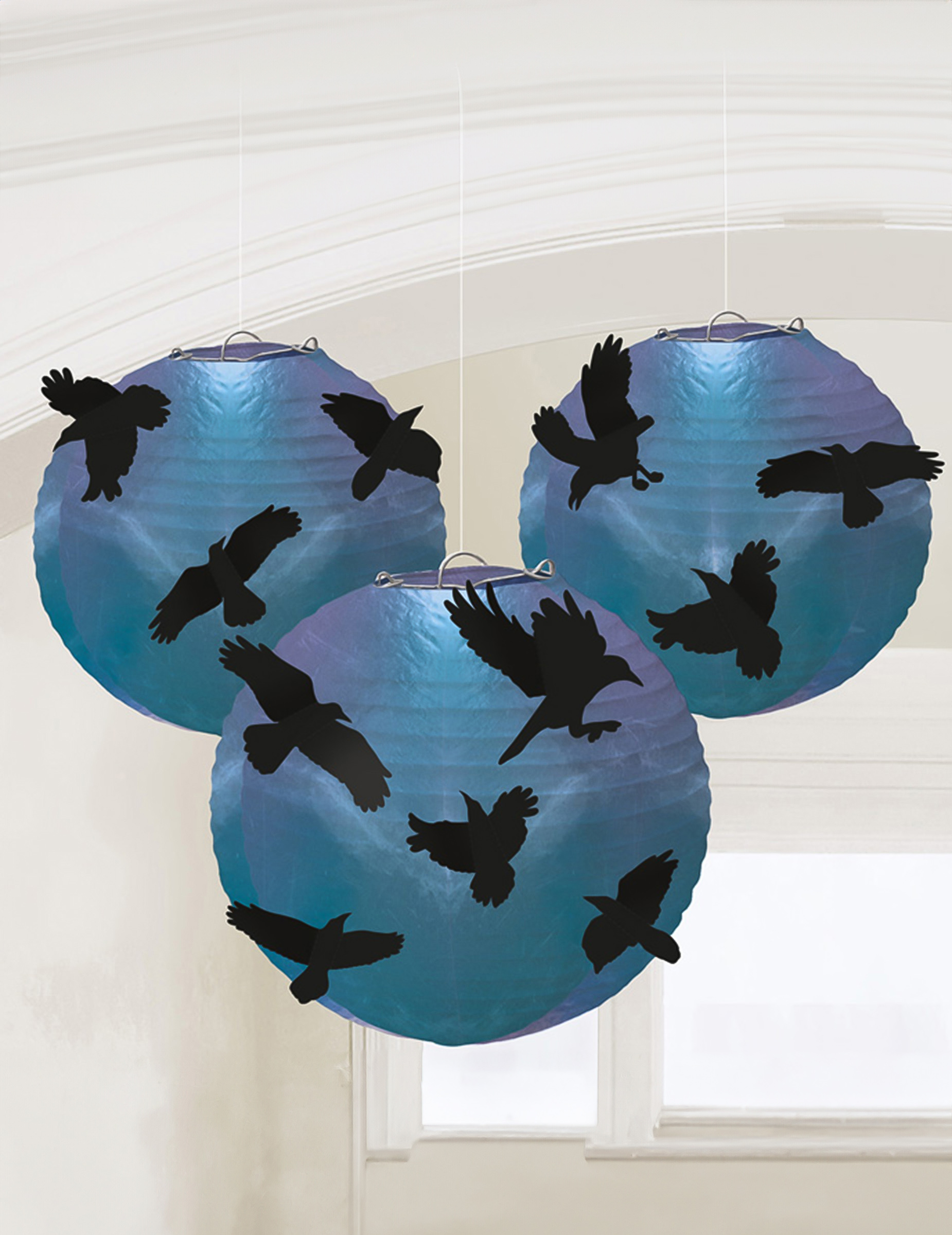 Raben-Laternen Halloween-Deko 5 Stück blau-schwarz Raben-Laternen Halloween-Deko 5 Stück blau-schwarz von AMSCAN