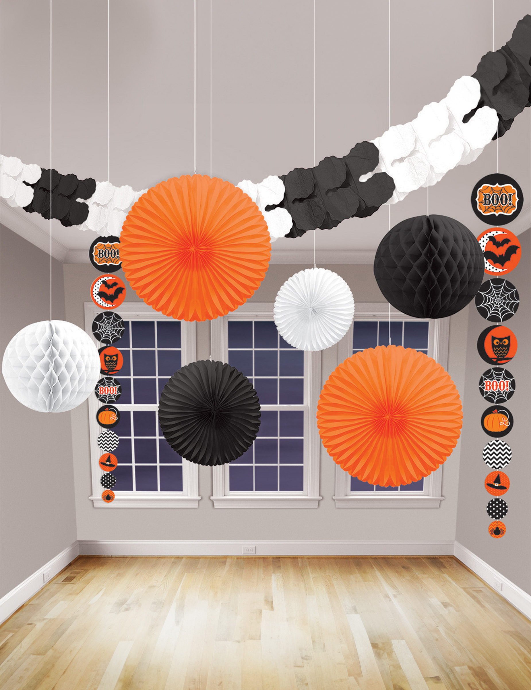 Schaurige Girlanden und Waben Halloween Raumdeko-Set 9-teilig bunt 20-360cm Schaurige Girlanden und Waben Halloween Raumdeko-Set 9-teilig bunt 20-360cm von AMSCAN