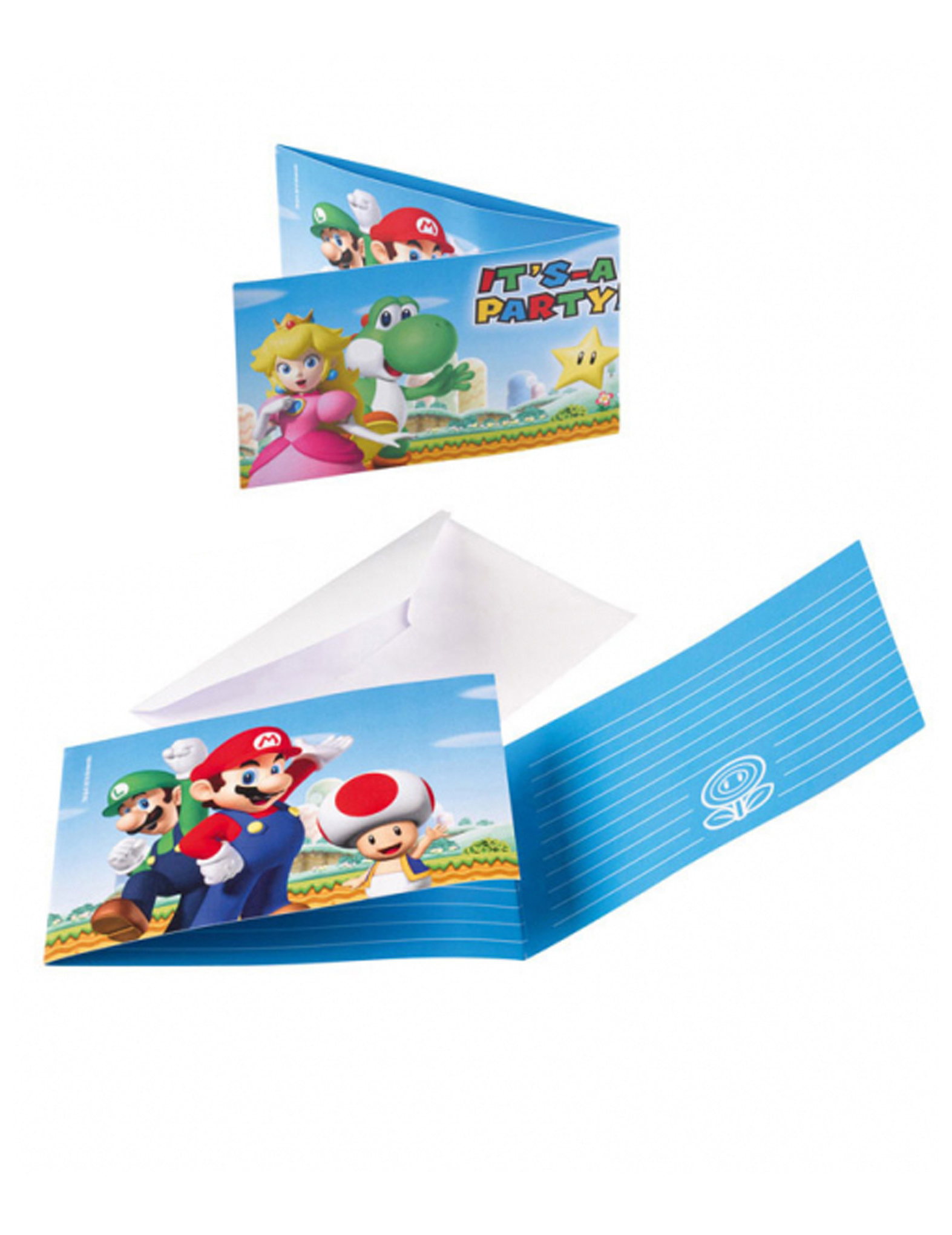 Super Mario-Einladungskarten mit Umschlägen Nintendo-Mottoparty 8 Stück bunt 8x14cm von AMSCAN