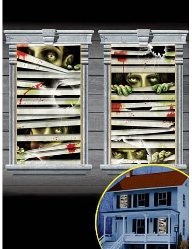 Zombie-Gesichter Halloween Fenster-Deko Set 2-teilig bunt 165x85cm von AMSCAN