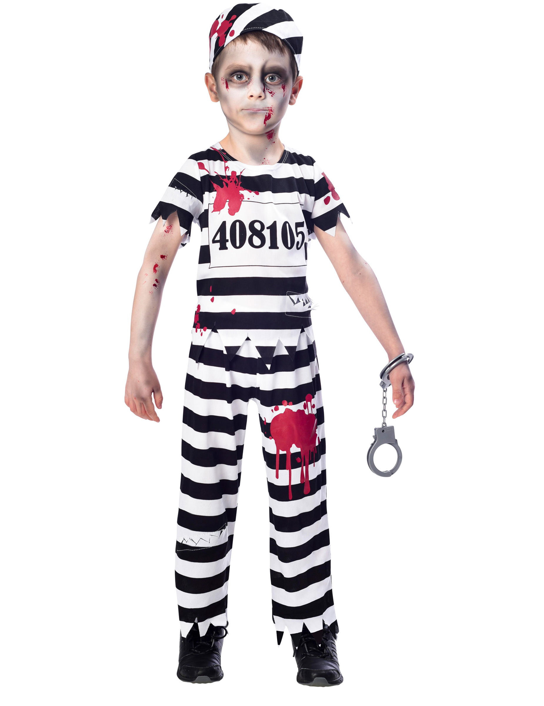 Zombiegefangener-Kostüm für Kinder Halloween schwarz-weiss Zombiegefangener-Kostüm für Kinder Halloween schwarz-weiss von AMSCAN