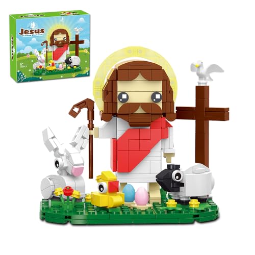 AMSHINE Jesus Baustein Set, der Hirtegot Bauspielzeug mit Tieren Schaf Hasen Küken, kleine Jesus Figuren für Weihnachten, Ostern, Geburtstag, christliches Geschenk für Erwachsene und Kinder von AMSHINE