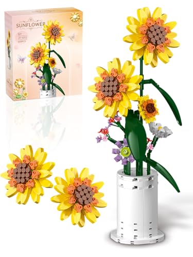 AMSHINE Sonnenblumen Bouquet Baustein Set, Blume mit Vase Building Toys, Home Garden Office Dekors und Party Gunst Geschenk für Erwachsene Kinder Mädchen Jungen von AMSHINE