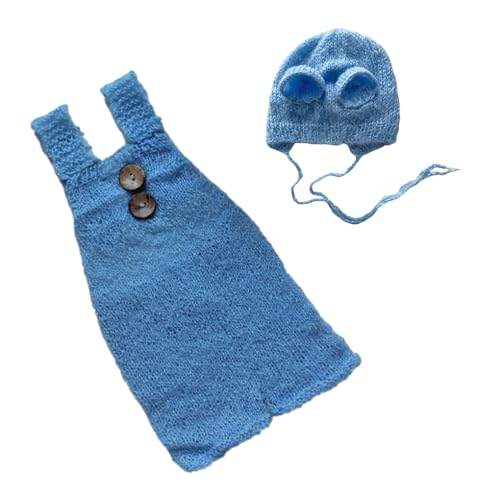 AMSLSIU Einfaches Design Baby Strickoverall Indoor Neugeborene Jungen Mädchen Bodysuit Kleidung Babyshower Party Fotografie Prop, Blau von AMSLSIU