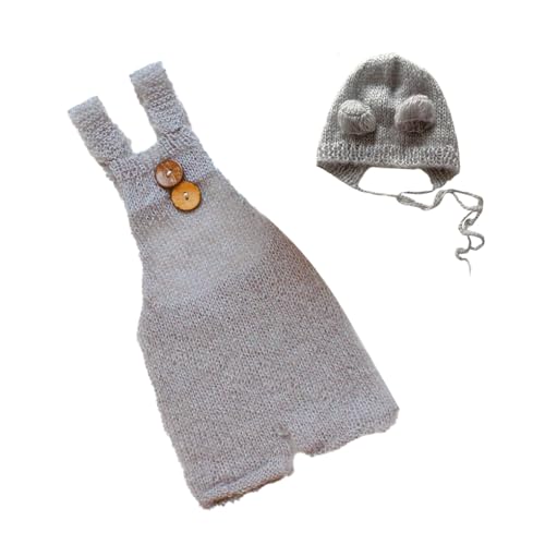 AMSLSIU Einfaches Design Baby Strickoverall Indoor Neugeborene Jungen Mädchen Bodysuit Kleidung Babyshower Party Fotografie Prop, Grau von AMSLSIU