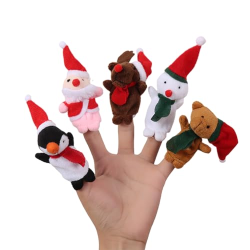 AMSLSIU Weihnachts Fingerpuppen mit Weihnachtsmann und Rentier, weiches, bequemes Spielzeug für Kleinkinder, Kinder, Polyester, Schneemann, Klassenzimmerzubehör von AMSLSIU