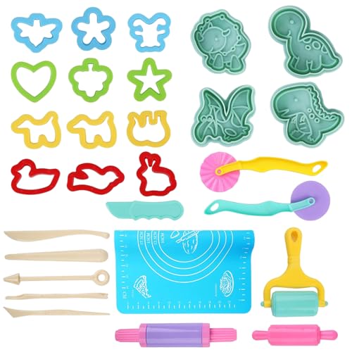 AMSNINK 29 Stück Knete Zubehör, Knetwerkzeug, Playdoh Set, Knetzubehör, Einschließen Teig Plastilin Werkzeuge, Formen, Teigrolle, Knetmatte, Geschenk-Set Für Jungen Und Mädchen AMSNINK 29 Stück Knete Zubehör, Knetwerkzeug, Playdoh Set, Knetzubehör, Einschließen Teig Plastilin Werkzeuge, Formen, Teigrolle, Knetmatte, Geschenk-Set Für Jungen Und Mädchen von AMSNINK