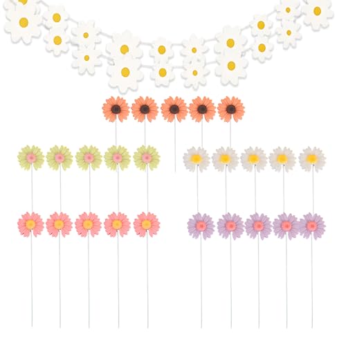 Gänseblümchen Deko, 27 Stück Gänseblümchen Tortendeko, Blumen Deko Geburtstag, Pinke, Grüne, Weiße, Orange, Violette Gänseblümchen Mit Girlande, Für Kindergeburtstage, Hochzeiten Und Feste Gänseblümchen Deko, 27 Stück Gänseblümchen Tortendeko, Blumen Deko Geburtstag, Pinke, Grüne, Weiße, Orange, Violette Gänseblümchen Mit Girlande, Für Kindergeburtstage, Hochzeiten Und Feste von AMSNINK