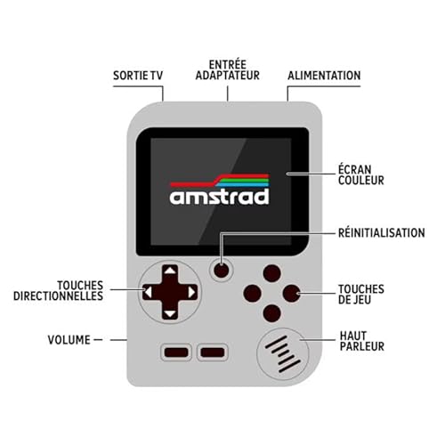 Retro Spielkonsole, 2,8 Zoll LCD-Display, 256 Spiele, 300mAh Akku, USB-C, 11,7 x 7,9 x 2,4 cm von AMSTRAD
