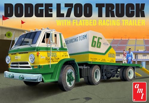 AMT 1966 Dodge L700 Truck w/Flatbed Racing Trailer Modellbausatz im Maßstab 1:25 von AMT