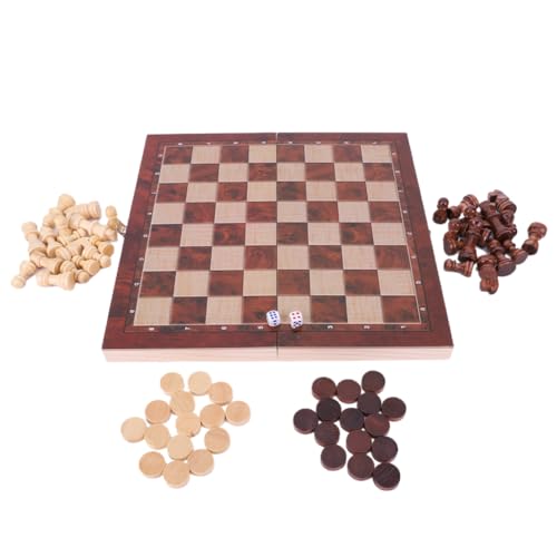 Amy Lord Entwicklung von strategischem Denken, 3-in-1-Schach, Dame, Backgammon, 29 x 29 cm, großes Schachbrett, Schach-Holzset, ungiftig, for Kinder und Erwachsene von AMZLORD