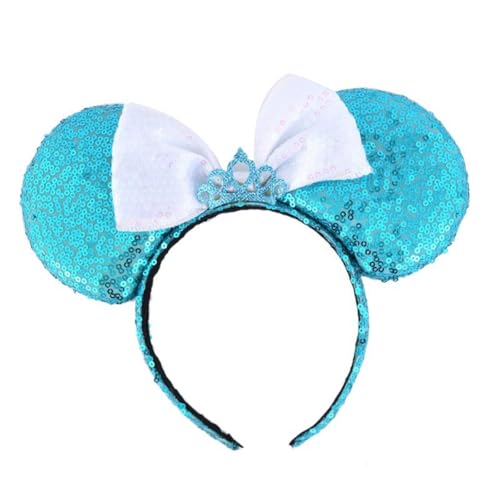 AMateschitz Ohren Maus Bow Haarschmuck Mouse Ear Kopfschmuck Spitze Kaninchenohren Stirnband Glitte Schleifen Haarband Hase Ohren Spitze Headband für Party Cosplay Ostern Blau 16 * 22cm von AMateschitz