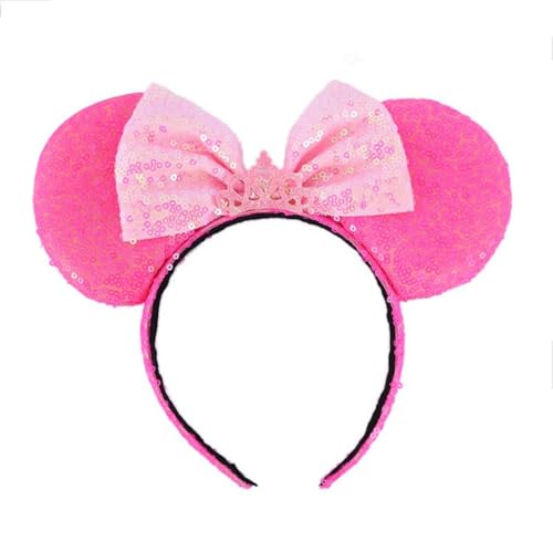 AMateschitz Ohren Maus Bow Haarschmuck Mouse Ear Kopfschmuck Spitze Kaninchenohren Stirnband Glitte Schleifen Haarband Hase Ohren Spitze Headband für Party Cosplay Ostern Rosa 16 * 22cm von AMateschitz