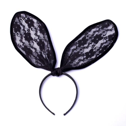 AMateschitz Ohren Maus Bow Haarschmuck Mouse Ear Kopfschmuck Spitze Kaninchenohren Stirnband Glitte Schleifen Haarband Hase Ohren Spitze Headband für Party Cosplay Ostern Spitze Schwarze Ohren 16*22cm von AMateschitz