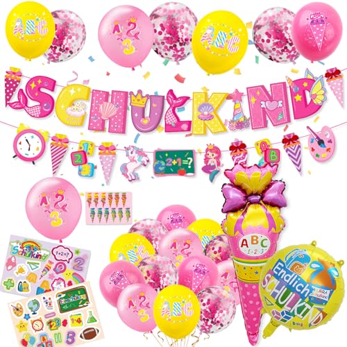 AN-WATTY Deko Einschulung Mädchen 2024, Einschulung Deko Mädchen, 2 Rote Meerjungfrauen und Einhorn-Girlande + 2 Große Folienballons + 22 Luftballons + 3 Kinderaufkleber AN-WATTY Deko Einschulung Mädchen 2024, Einschulung Deko Mädchen, 2 Rote Meerjungfrauen und Einhorn-Girlande + 2 Große Folienballons + 22 Luftballons + 3 Kinderaufkleber von AN-WATTY