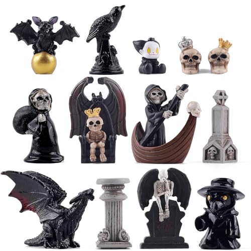 14 Stück Halloween Miniatur-Figuren, Mini-Resin-Figuren Geister Totenkopf Fledermäuse für Puppenhaus Feengarten Halloween-Dekoration Partygeschenke Tütenfüller von ANBOOR
