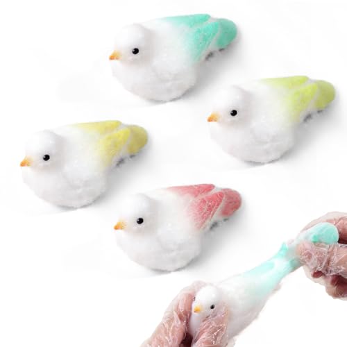 4 Stück handgefertigte weiche Vogel-Squishies, Dehnbare Stressabbau-Spielzeuge - Fidget-Toy für Erwachsene und Teens als Partygeschenke (Rot, Gelb, Blau, Grün) von ANBOOR