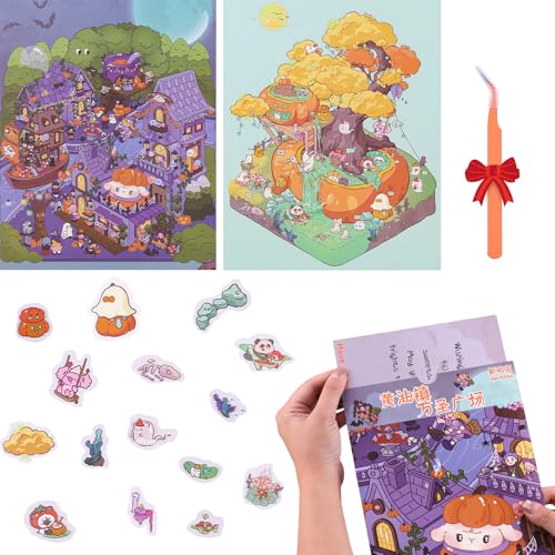 ANBOOR 2 Sets DIY 3D Aufkleber-Szene, Große Umschlag-Postkarte mit Halloween-Aufklebern – Gestalte Deine eigenen für Kinder und Erwachsene zur Stressabbau Entspannung (Onsen-Party, Halloween-Platz) von ANBOOR