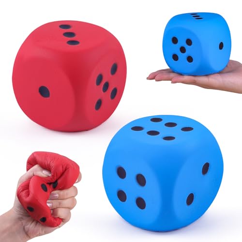 ANBOOR 2 Stück Große Schaumstoffwürfel für Erwachsene Kinder – 9 cm Jumbo Würfel Riesen Weich Buntes Spielzeug für Spieleabende & Unterrichtsaktivitäten (Blau & Rot) von ANBOOR