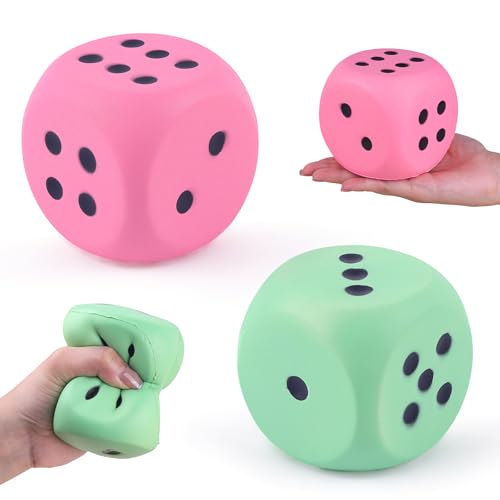 ANBOOR 2 Stück Große Schaumstoffwürfel für Erwachsene Kinder – 9 cm Jumbo Würfel Riesen Weich Buntes Spielzeug für Spieleabende & Unterrichtsaktivitäten (Grün & Rosa) von ANBOOR