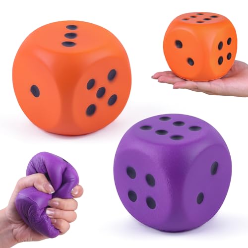 ANBOOR 2 Stück Große Schaumstoffwürfel für Erwachsene Kinder – 9 cm Jumbo Würfel Riesen Weich Buntes Spielzeug für Spieleabende & Unterrichtsaktivitäten (Orange & Lila) von ANBOOR