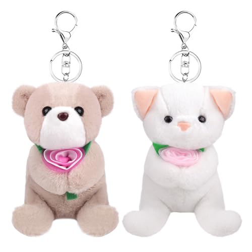 ANBOOR 2 Stück kleine Stofftiere, 15 cm große Bären-Plüschtiere mit Schlüsselanhänger, originelle Tierplüschtiere als Geburtstagsgeschenk für Kinder, Partygeschenk (Bär) von ANBOOR