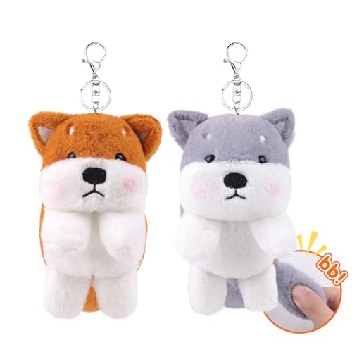 ANBOOR 2 Stück kleine Stofftiere, 15 cm große Hundeplüschtiere mit Schlüsselanhänger, originelle Tierplüschtiere als Geburtstagsgeschenk für Kinder, Partygeschenk (Hund) von ANBOOR