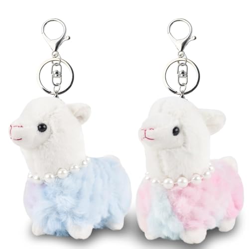 ANBOOR 2Pack Kleine Stofftiere Alpaka Plüschtiere mit Schlüsselanhänger Schaf Kawaii Plüschtier Kindergarten Klassenzimmer Geschenke für Schüler (Blau & Pink) von ANBOOR