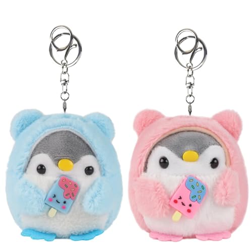 ANBOOR 2Pack Kleine Stofftiere Pinguin Plüschtier mit Schlüsselanhänger Auszeichnung Gastgeschenk Füllungen Eiscreme Pinguin Plüschtiere Tier Spielzeug Partygeschenke Weihnachten (Blau, Pink) von ANBOOR