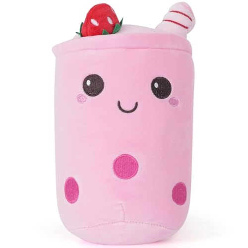 ANBOOR Bubble Tea Kuscheltier Boba Stofftier Plüschtier Milchtee Plüschpuppen Gefüllte Plüsch Kinderspielzeug für Party Gefälligkeiten (25 cm, Erdbeere EIS) von ANBOOR