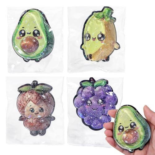 Anboor Fruit Card Squishies Spielzeug - 4er Set Traube, Erdbeere, Banane, Avocado - Entspannungsspielzeug für Kinder und Erwachsene, weiche und knuffelige Neuheiten als Partygeschenke von ANBOOR