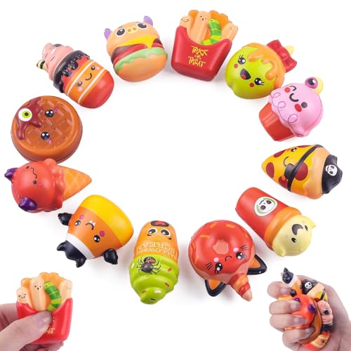 Anboor 12 Stück Halloween-Squishies-Spielzeug für Kinder, klein, langsam aufsteigend, Schaumstoff, Mini-Essen-Squishys, Partygeschenke, Stress-Squishes, süßes Quetschspielzeug, Geschenk von ANBOOR