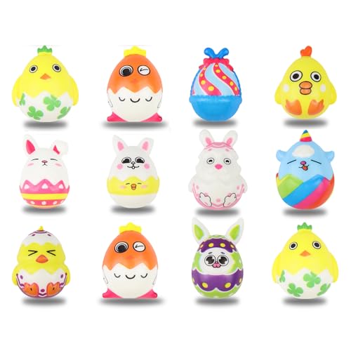 Anboor 12 Stück Squishies Osterei-Set Häschen Stressbälle für Ostereiersuche, Osternest-Füllungen, Party-Geschenke für Kinder von ANBOOR