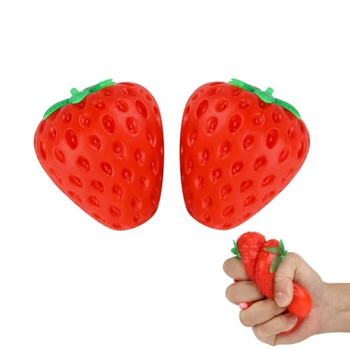 Anboor 2Stück Erdbeer-Squishies-Spielzeug,simulierte Erdbeer-Stressbälle,Obst-Sensory-Toys zur Linderung von Angstzuständen, Autismus,Geburtstags von ANBOOR