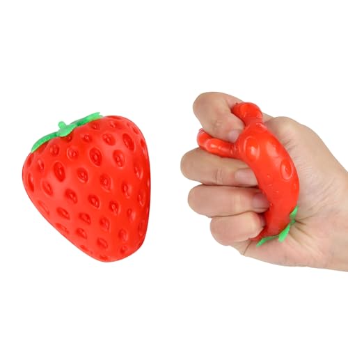 Anboor 2Stück Erdbeer-Squishies-Spielzeug,simulierte Erdbeer-Stressbälle,Obst-Sensory-Toys zur Linderung von Angstzuständen, Autismus,Geburtstags von ANBOOR