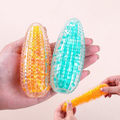 Anboor 2er Set Mais Squishy Spielzeug Simulation Mais Stressabbau Fidget-Spielzeug Stressbälle für Erwachsene Büro-Schreibtisch Quetschspielzeuge für Kinder (Orange, Grün) von ANBOOR