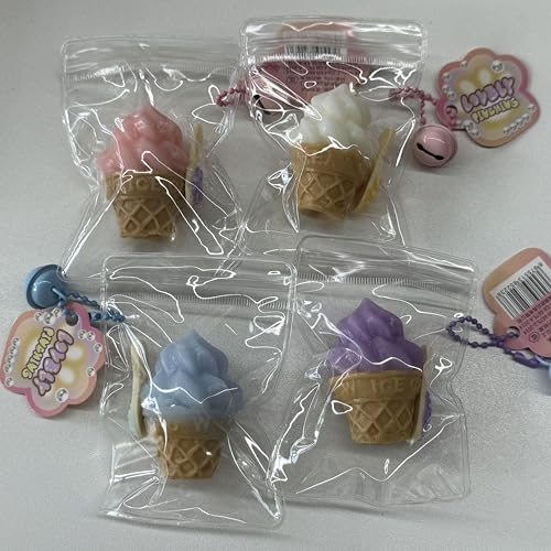 ​​Anboor 4 Stück Mini-Eiscreme-Squishies-Spielzeug, Kawaii Eiswaffel-Squeeze-Anhänger für Rucksäcke, sensorische Stressspielzeuge für Kinder und Erwachsene (Zufällige Farben)​​ von ANBOOR