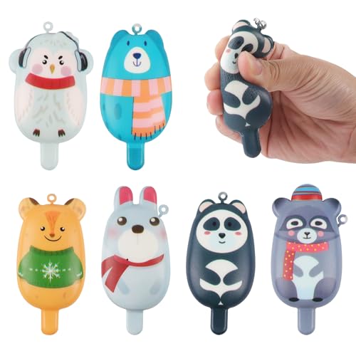 Anboor 6 Stück Popcicle-Squishies-Spielzeugset für Kinder, Kawaii langsam aufsteigende Squishy-Tierspielzeuge für Jungen, Mini-Squishi-Food-Drückspielzeuge mit Schlüsselanhänger von ANBOOR