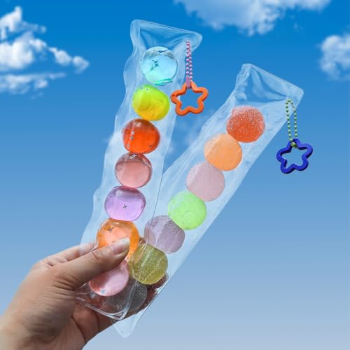 Anboor Bonbonförmige Squishies, 2er-Pack, Regenbogenfarben, rund (glänzend & matt), weiches Zappelspielzeug für Kinder & Erwachsene, Kawaii-Partygeschenke von ANBOOR