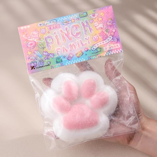 Anboor Große süße Katzenpfote Squishies - Kawaii Pelry Cat Paw Squeeze Stress Relief Toy, superweiches Zappel -sensorisches Spielzeug für Kinder und Erwachsene (Weiß und Pink) von ANBOOR