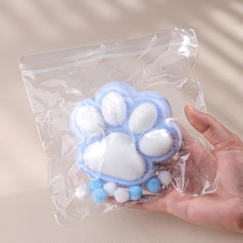 Anboor Große süße Katzenpfote Squishies – Kawaii Pelzige Katzenpfote Squeeze Stressabbau-Spielzeug, Superweiches Zappel-Sensibilitätsspielzeug für Kinder und Erwachsene (Weiß & Blau) von ANBOOR
