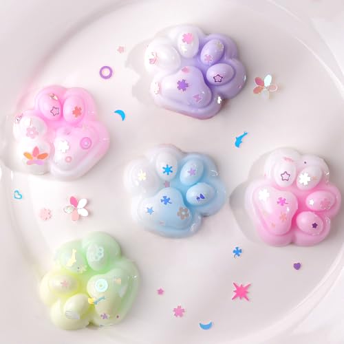 Anboor Mini-Katzenpfoten-Squishies – 5 süße Squishies mit Farbverlauf und Glitzer, Squishies zum Stressabbau, weiches Zappelspielzeug für Kinder und Erwachsene von ANBOOR