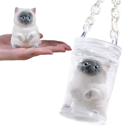 Anboor Squishies-Spielzeug für kleine Katzen – Weiches, pelziges Siamkatzen-Quetschspielzeug für Kinder und Erwachsene, niedliches, realistisches, sensorisches Zappelspielzeug (8,4 cm) von ANBOOR
