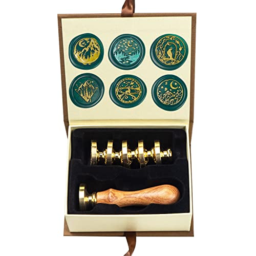 ANBOSE Wachs-Siegel-Stempel-Set mit 6 PCS abnehmbare Messingköpfe und 1 Holzgriff, Sternenkrähe Hirsch Mond Siegel Wachsstempel für Karten Einladungen ANBOSE Wachs-Siegel-Stempel-Set mit 6 PCS abnehmbare Messingköpfe und 1 Holzgriff, Sternenkrähe Hirsch Mond Siegel Wachsstempel für Karten Einladungen von ANBOSE