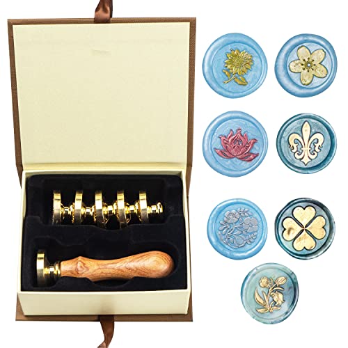 ANBOSE Wachs-Siegel-Stempel-Set mit 7 PCS abnehmbare Messingköpfe und 1 Holzgriff, Sonnenblume drei Blumen Lotus Siegel Wachsstempel für Karten Einladungen, M ANBOSE Wachs-Siegel-Stempel-Set mit 7 PCS abnehmbare Messingköpfe und 1 Holzgriff, Sonnenblume drei Blumen Lotus Siegel Wachsstempel für Karten Einladungen, M von ANBOSE