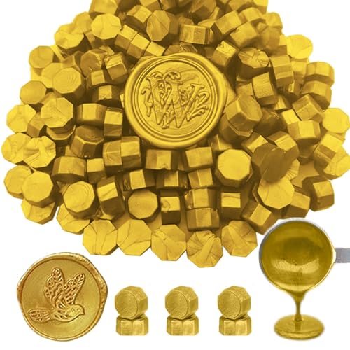 Wachs-Siegel-Perlen, ANBOSE 500 Stück Achteckige Siegel-Wachs-Perlen für Stempel (Gold) von ANBOSE