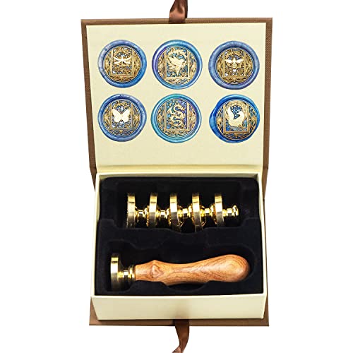 Wachs-Siegel-Stempel-Set, ANBOSE Tier Wachs-Siegel-Stempel-Set mit 6 PCS abnehmbare Messingköpfe und 1 Holzgriff, Starry Bee Dragon Sealing Wachsstempel für Karten Einladungen Wachs-Siegel-Stempel-Set, ANBOSE Tier Wachs-Siegel-Stempel-Set mit 6 PCS abnehmbare Messingköpfe und 1 Holzgriff, Starry Bee Dragon Sealing Wachsstempel für Karten Einladungen von ANBOSE